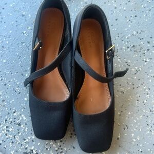 ASOS Black Fabric block heeled Mary Jane heels